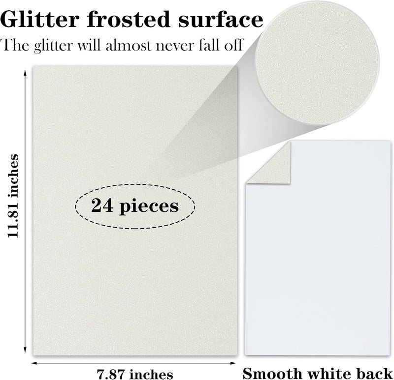 Twavang 24 Sheets White Glitter Cardstock Paper, A4 Premium Sparkly Paper for Scrapbook, DIY Projects, Party Decoration, Gift Box Wrapping 250GSM/92lb - Image 2